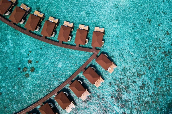 Overwater Villas Aerial Shot at Nakai Alimatha