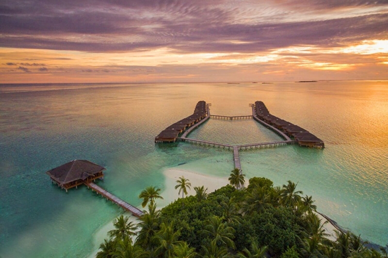 Medhufushi Island Water Villas Aerial Shot